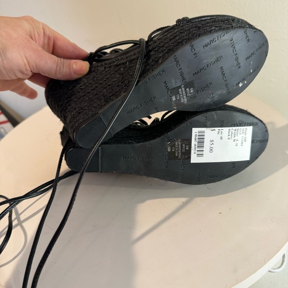 MARC FISHER Kyle Black 4.5" Heel Wedge Platform Espadrille Sandals Size 5 - Picture 9 of 11